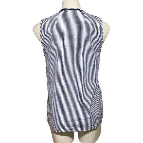 J. Crew Factory Size 6 White Blue Pinstripe Split Neck Tassel Tie Embroi… - Picture 4 of 6